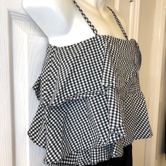 Intermix black and white gingham cotton peplum top medium - Picture 4 of 7
